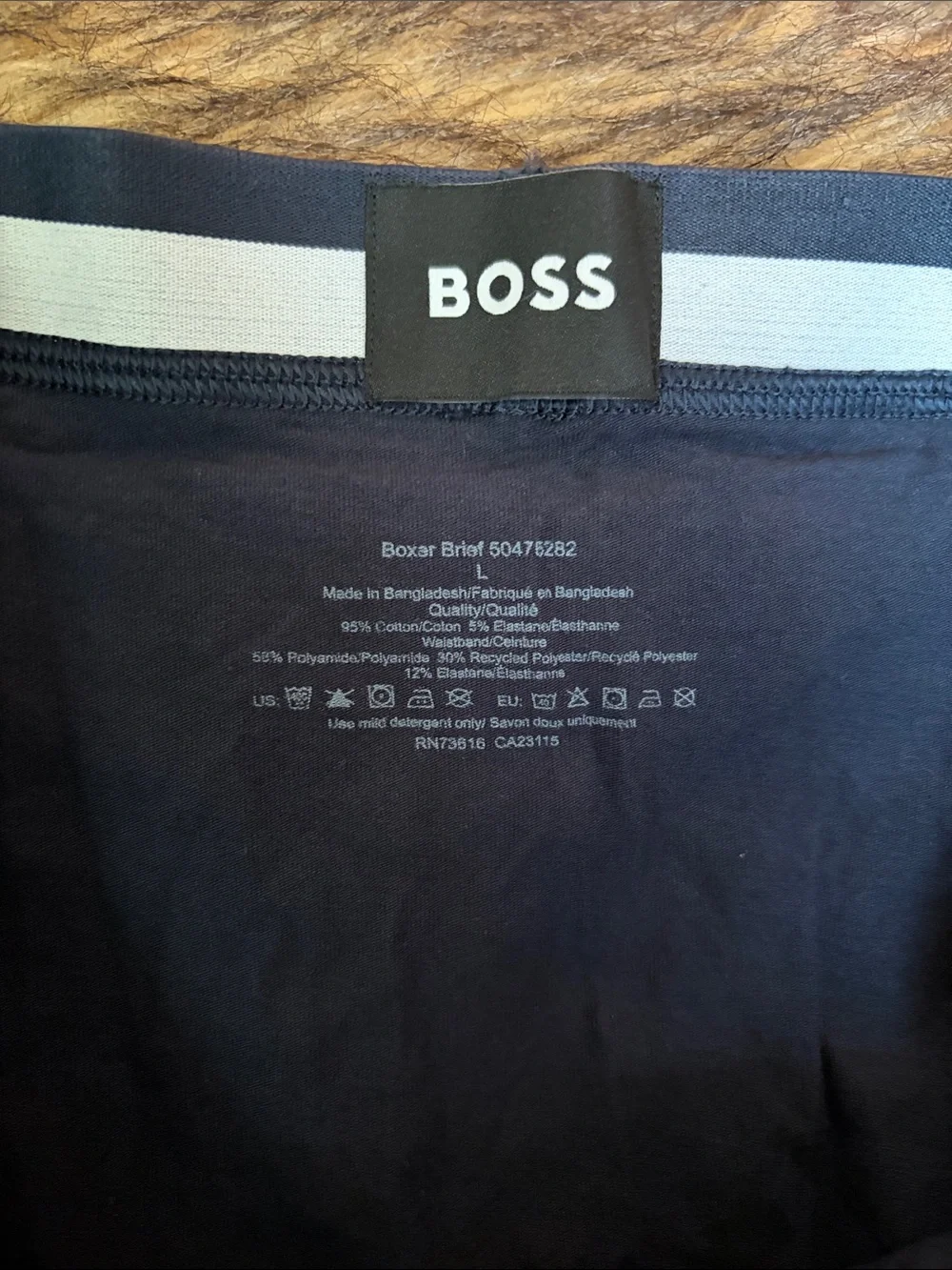 BOSS Men's Dark Navy Stretch Boxer Briefs with Branded Waistband Size L